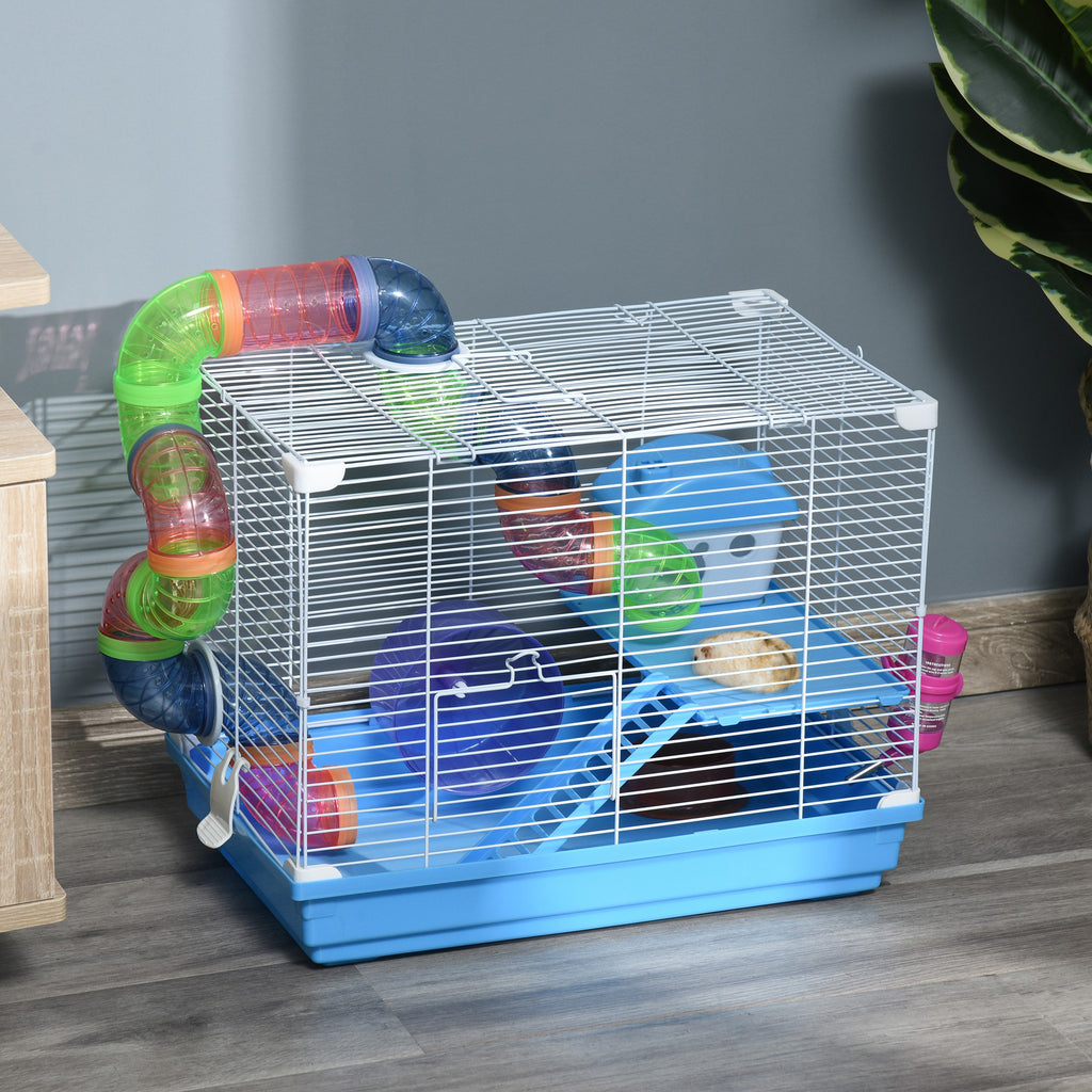 2-Level Hamster Cage with Exercise Wheel and Play Tubes