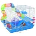 2-Level Hamster Cage with Exercise Wheel and Play Tubes – Blue / 315x125x500 mm