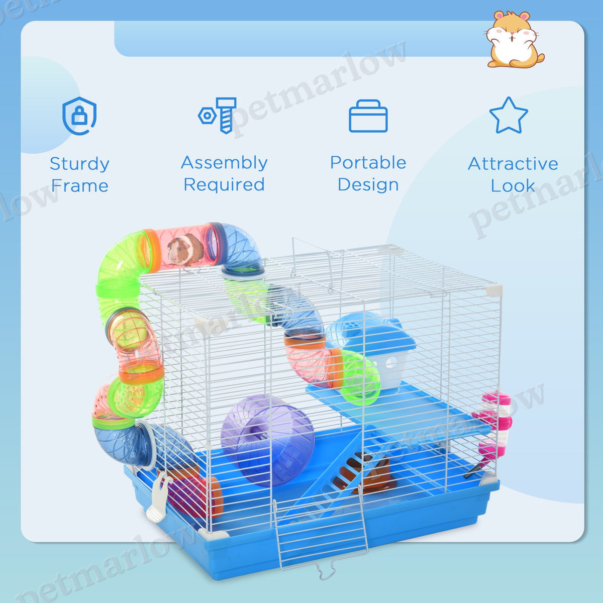2-Level Hamster Cage with Exercise Wheel and Play Tubes – view 3