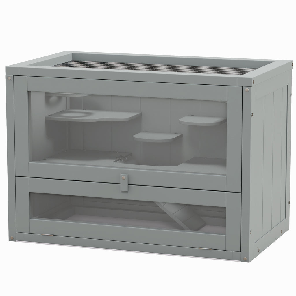 2-Level Hamster Cage with Openable Top and Door – Gray / 660x160x455 mm