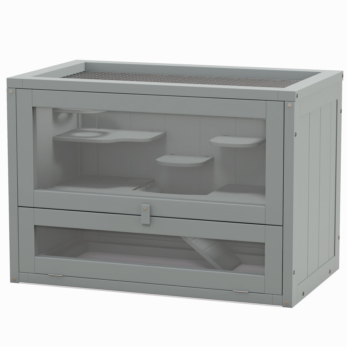 2-Level Hamster Cage with Openable Top and Door – Gray / 660x160x455 mm
