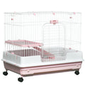 2-Level Small Animal Cage with Wheels for Rabbits and Ferrets – Pink / 864x602x275 mm