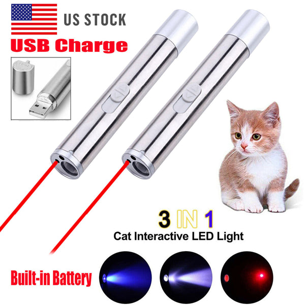 2-Pack 3-in-1 USB Rechargeable Pet Toy Laser Pen