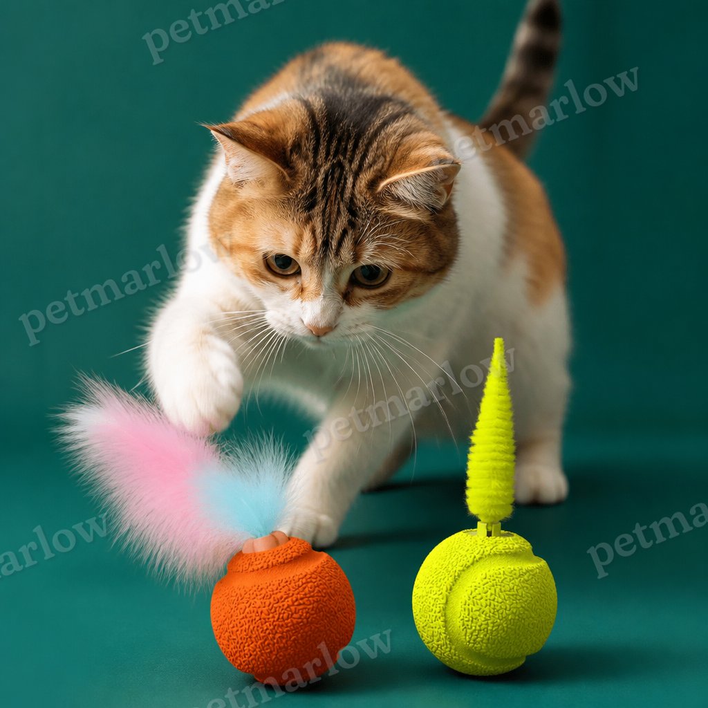 2-Pack Interactive Cat Balls – Plush Feather Tail & Squeaky Sound – view 2