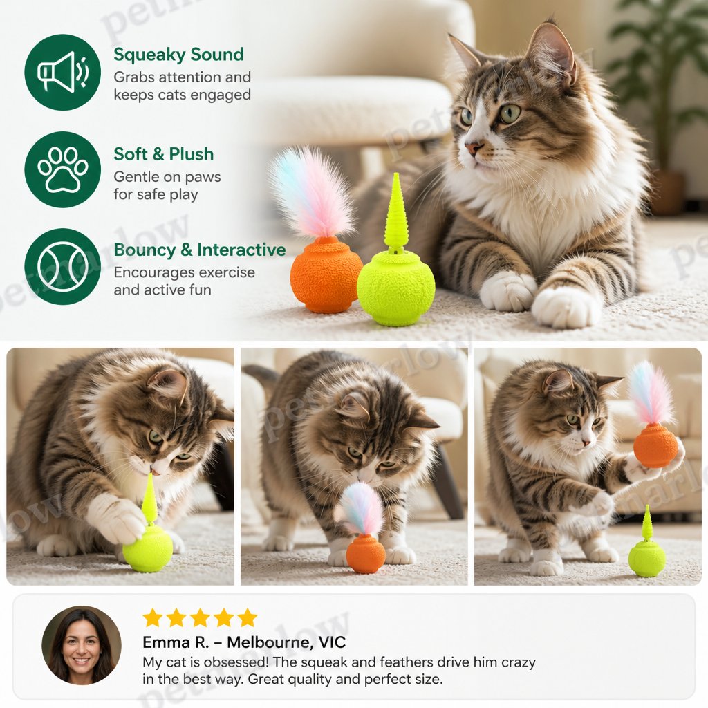 2-Pack Interactive Cat Balls – Plush Feather Tail & Squeaky Sound – view 4