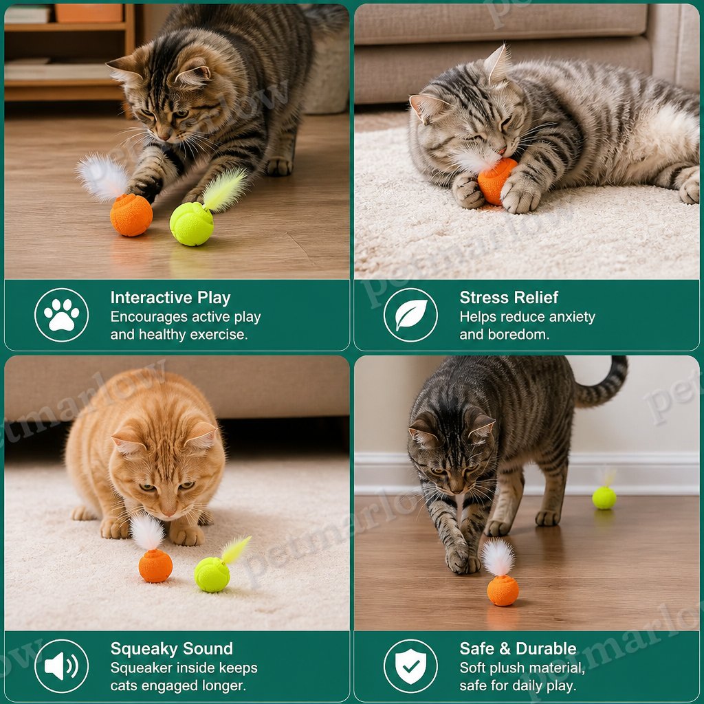 2-Pack Interactive Cat Balls – Plush Feather Tail & Squeaky Sound – view 5