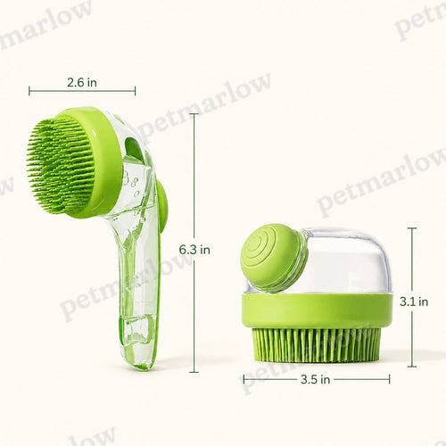 2 Pack Long & Short Handheld Dog Cat Shower Brush With Liquid Dispenser, Soft Silicone Grooming Brush For Pet Bathing &