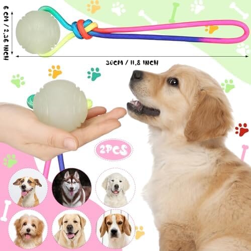 2 Pcs Dog Training Ball on Rope Glow in The Dark Ball – view 7