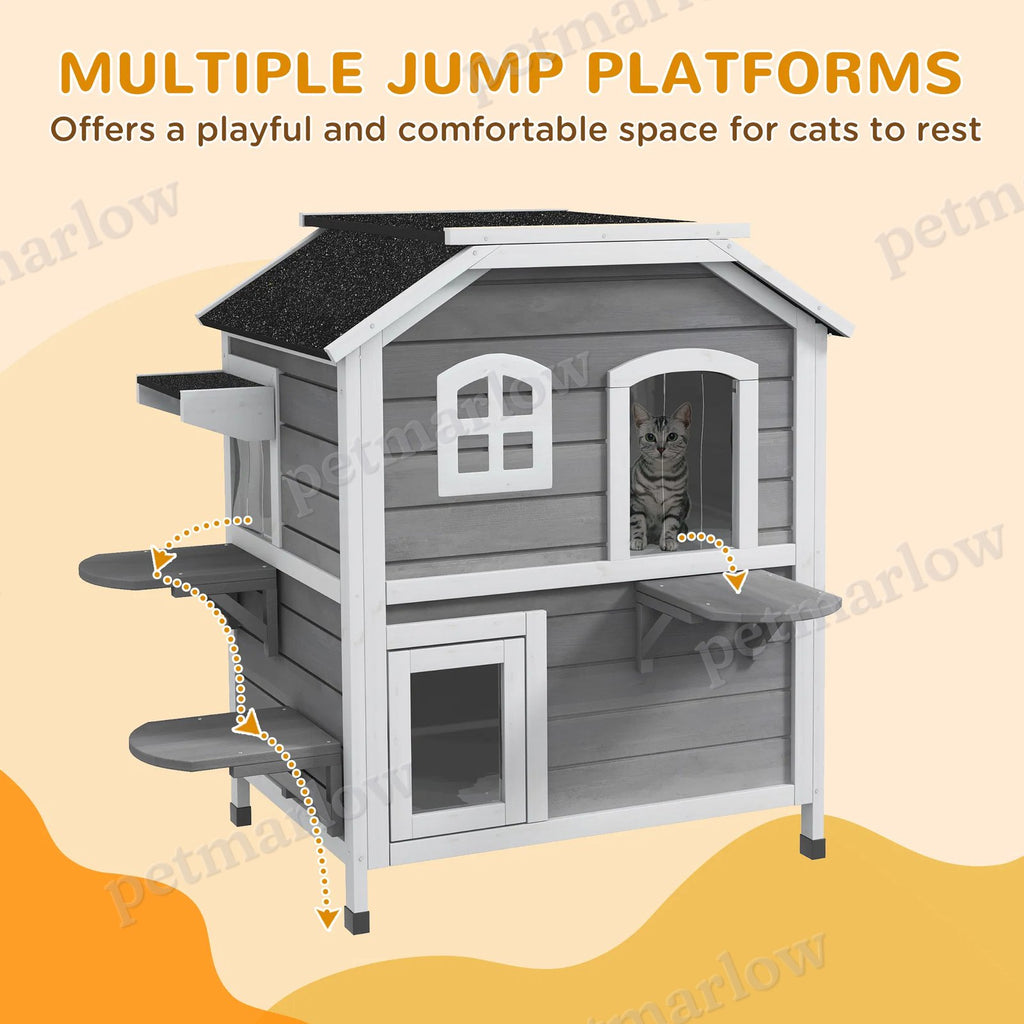 2-Storey Outdoor Cat House, Wooden Catio – view 5