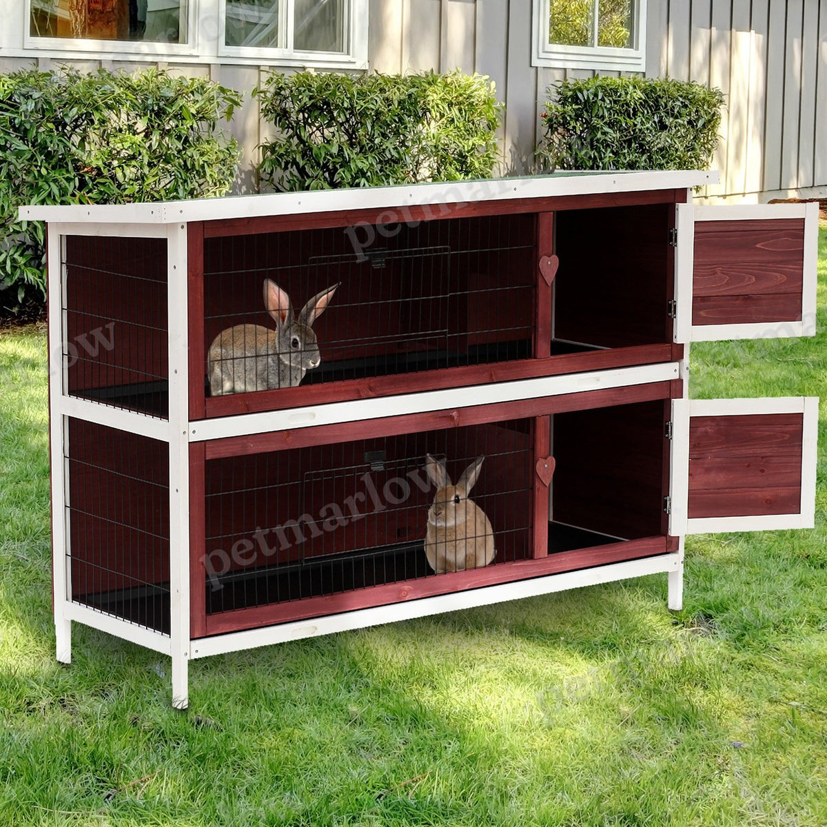 2-Story Elevated Wooden Rabbit Hutch with Enclosed Run – view 3