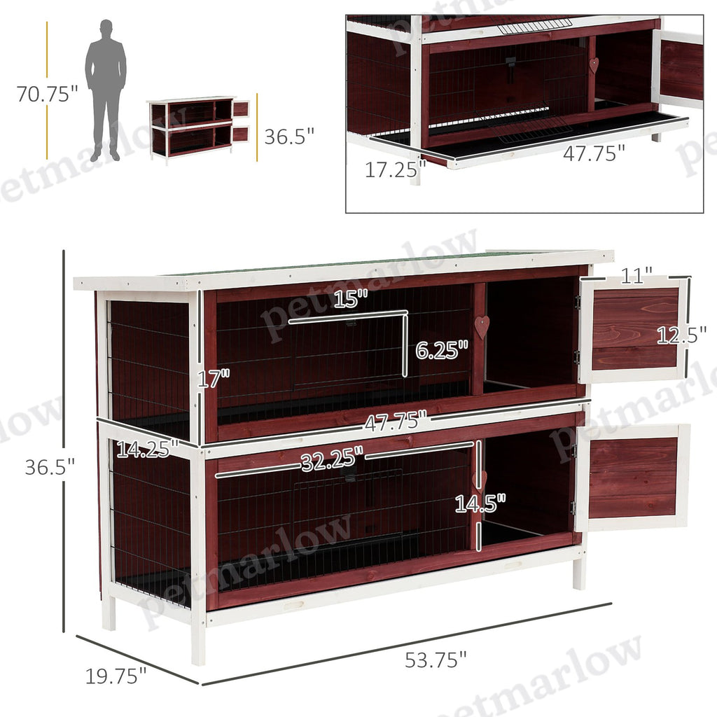2-Story Elevated Wooden Rabbit Hutch with Enclosed Run – view 4