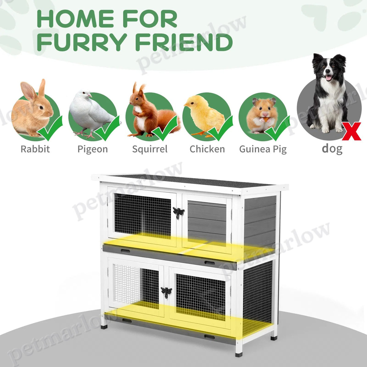2 Story Solid Wood Rabbit Hutch for Small Animals – view 3