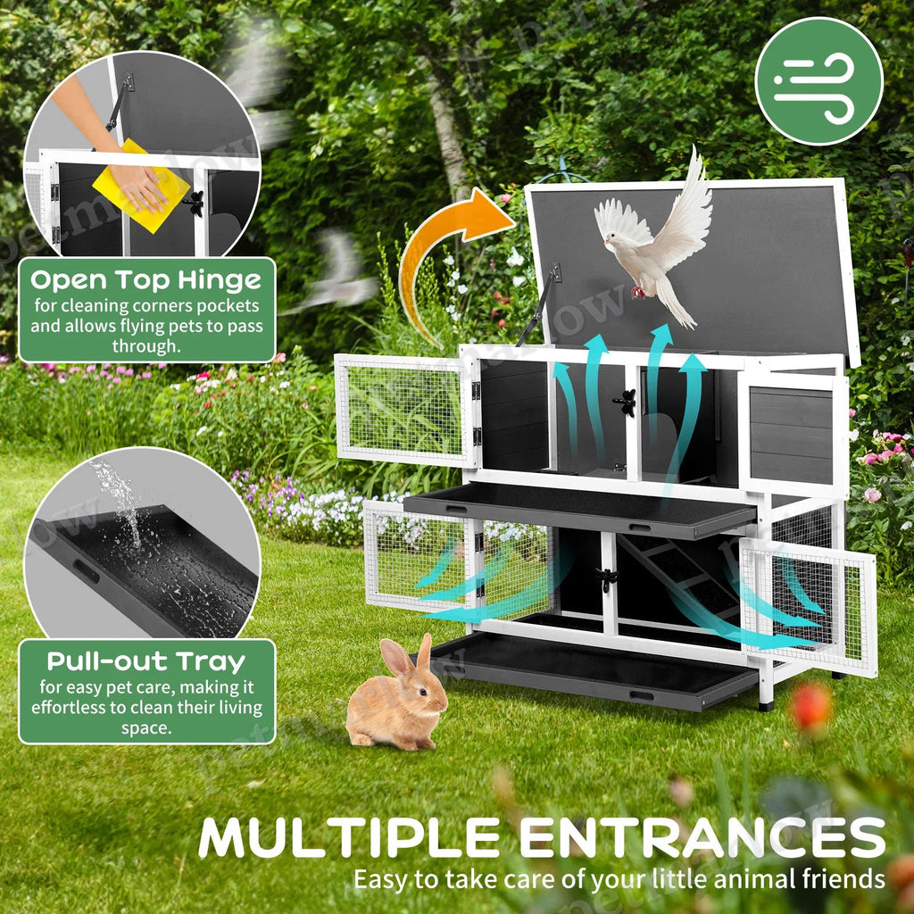 2 Story Solid Wood Rabbit Hutch for Small Animals – view 5
