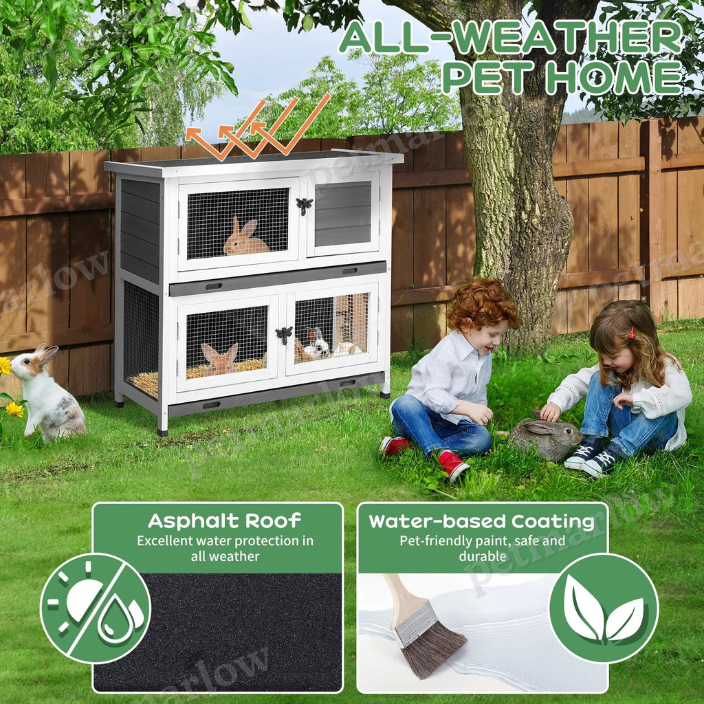2 Story Solid Wood Rabbit Hutch for Small Animals – view 6