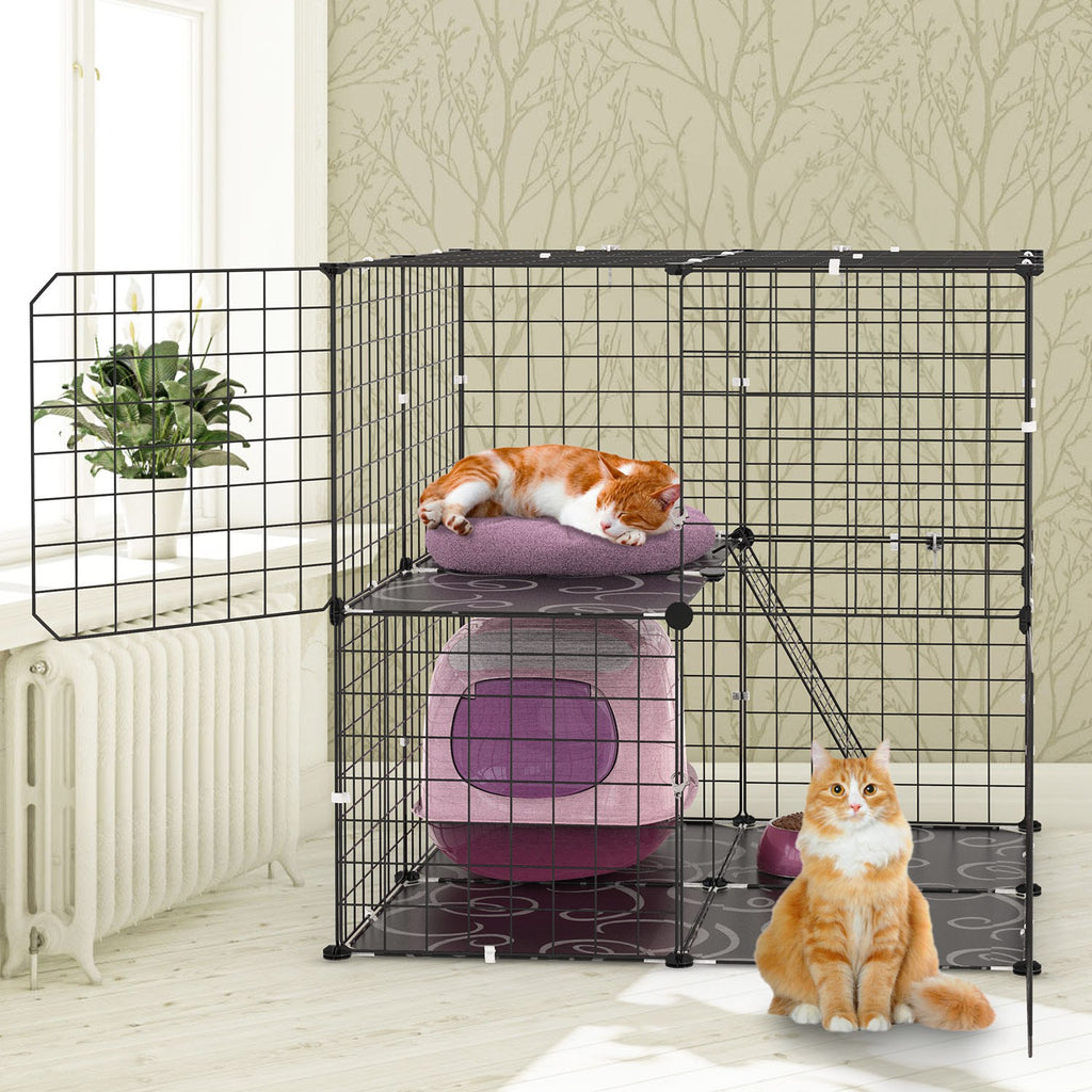 2-Tier Cat Cage Playpen With Climbing Ladder