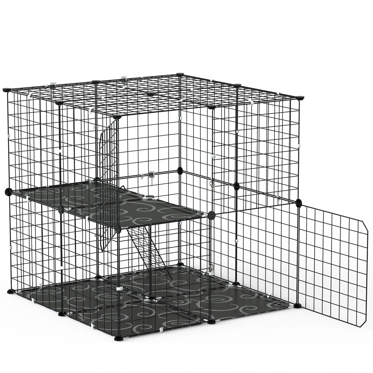 2-Tier Cat Cage Playpen With Climbing Ladder – Black