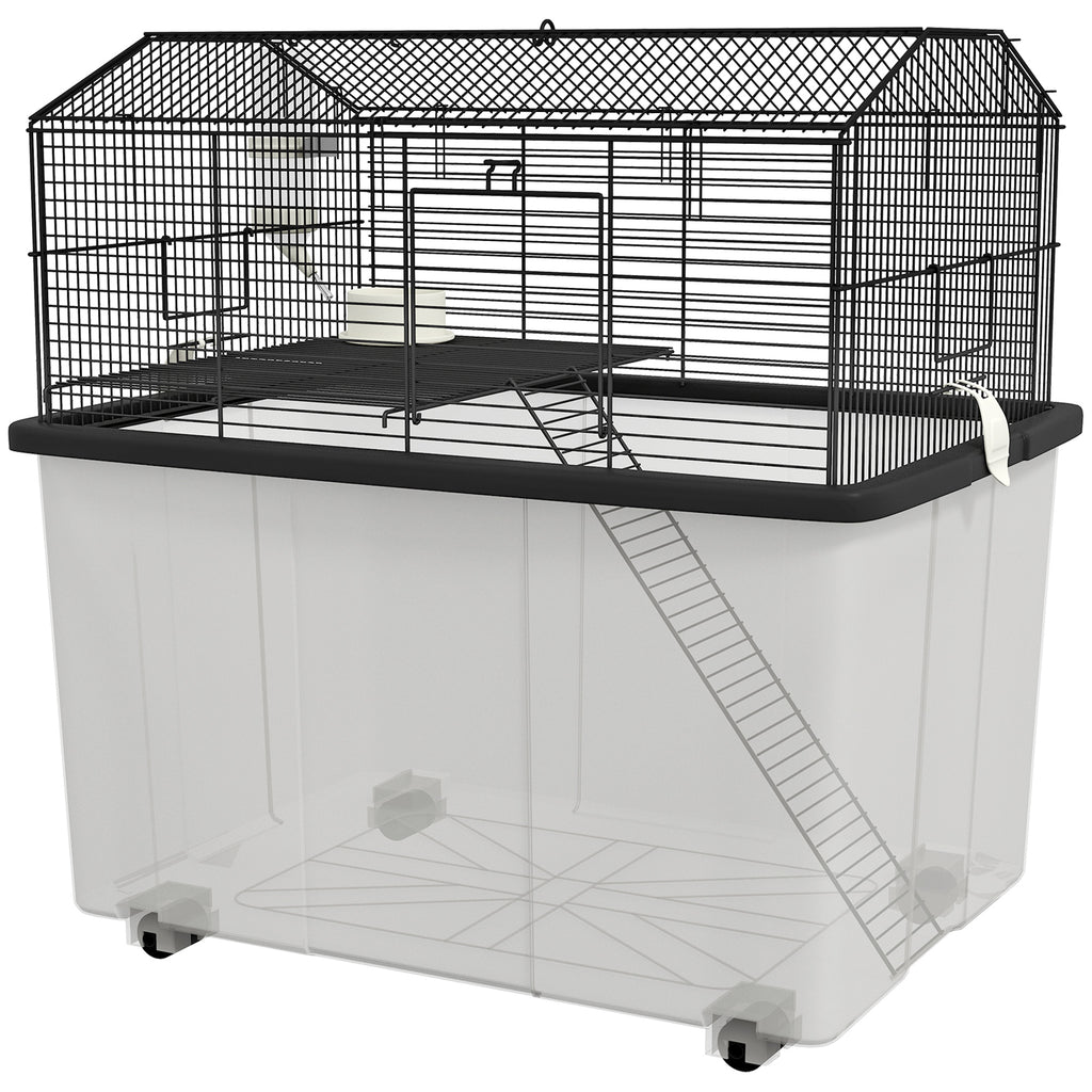 2-Tier Hamster Cage with Deep Base and Accessories – Black / 590x440x385 mm
