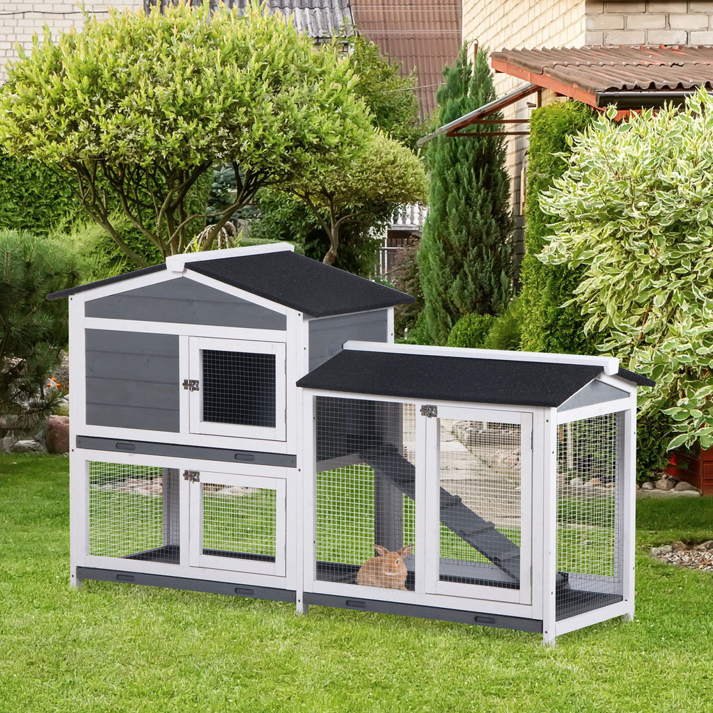 2-Tier Indoor Rabbit Enclosure with Ramp and Run