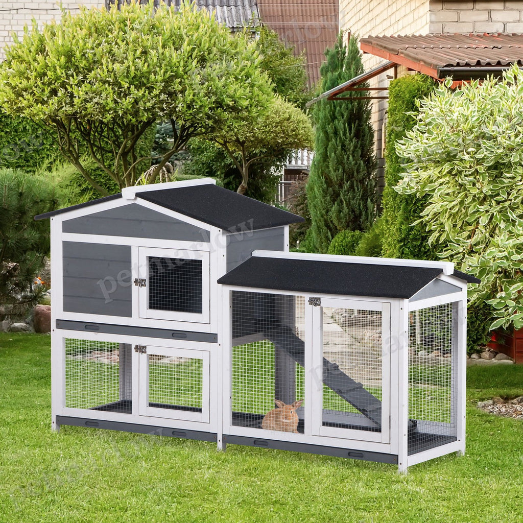 2-Tier Indoor Rabbit Enclosure with Ramp and Run – view 3