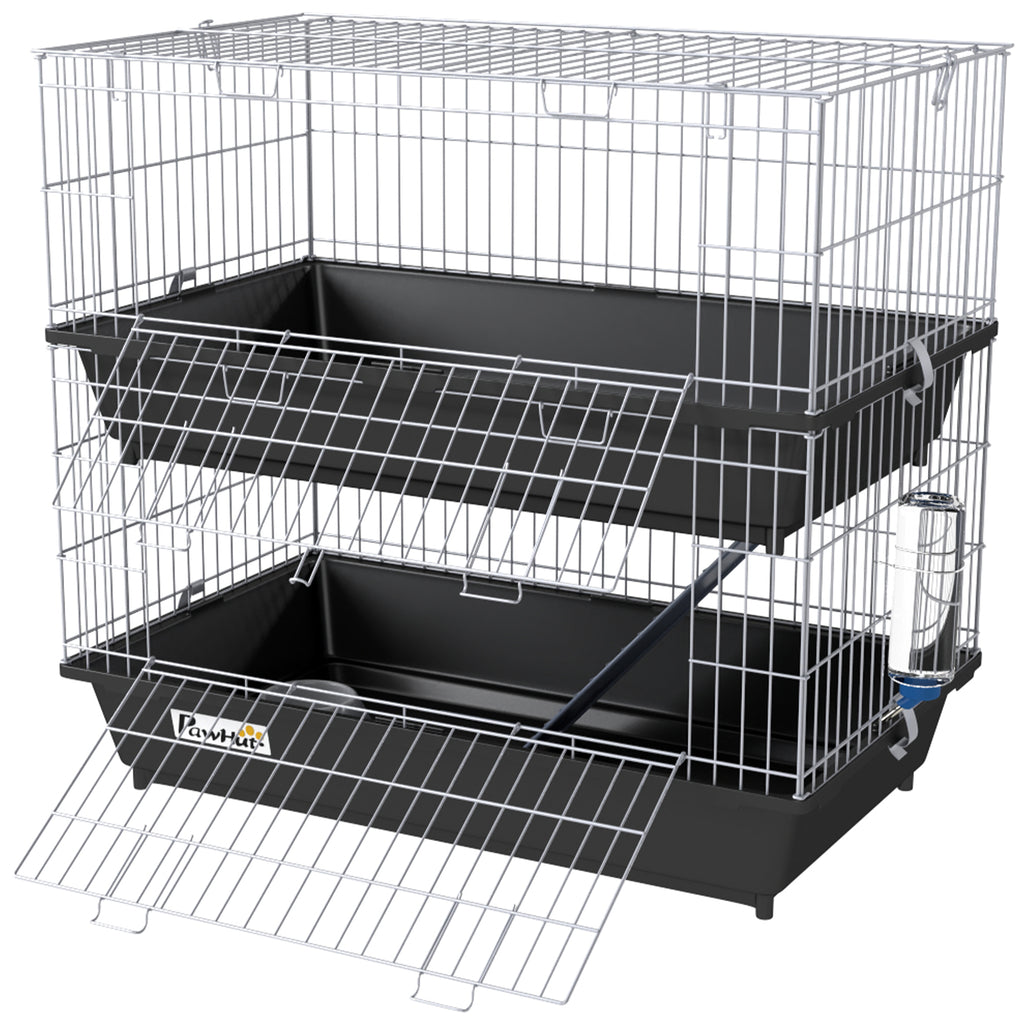 2-Tier Small Animal Cage with Easy Access for Rabbits and Chinchillas – Black / 750x470x220 mm