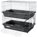2-Tier Small Animal Cage with Easy Access for Rabbits and Chinchillas – Black / 750x470x220 mm
