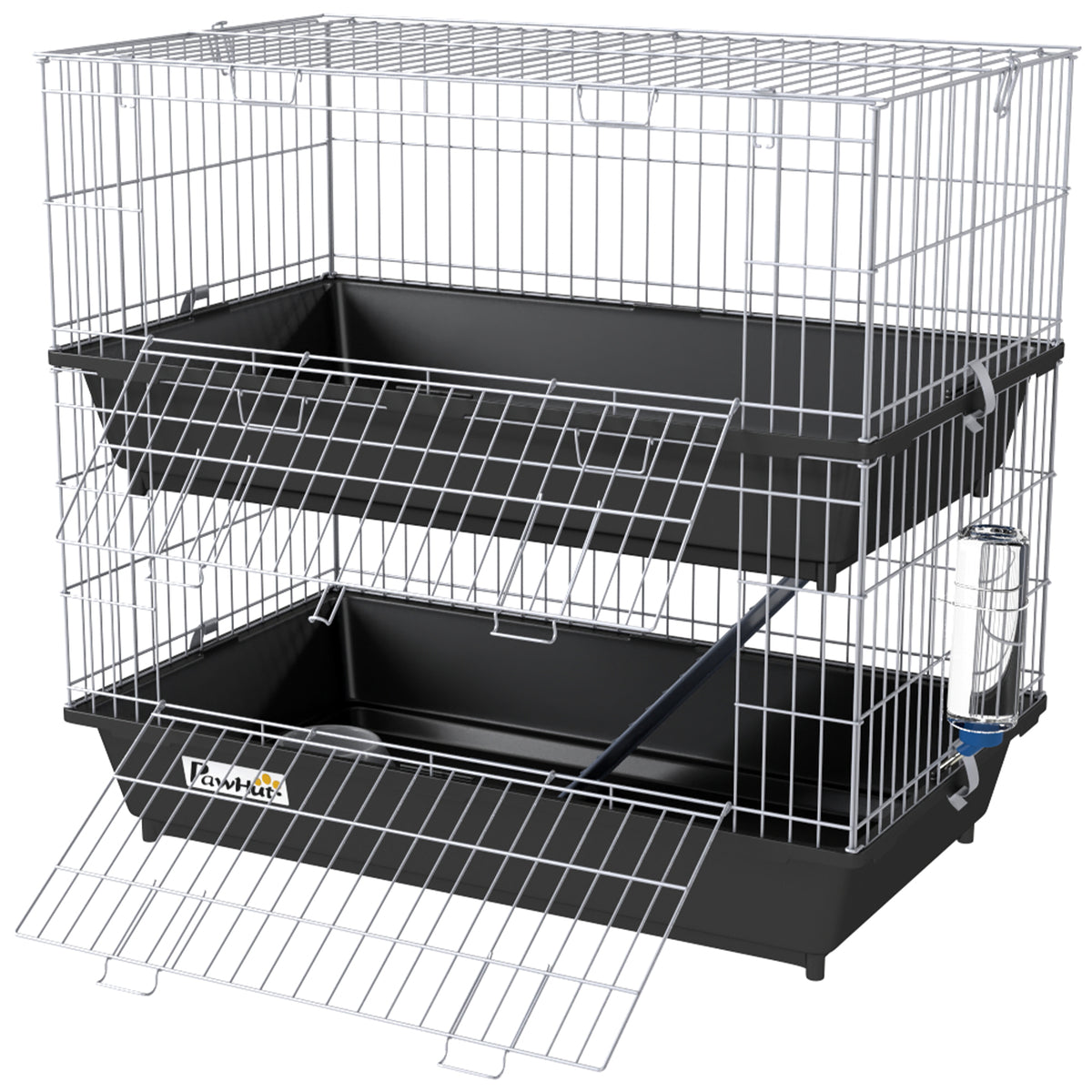 2-Tier Small Animal Cage with Easy Access for Rabbits and Chinchillas – Black / 750x470x220 mm