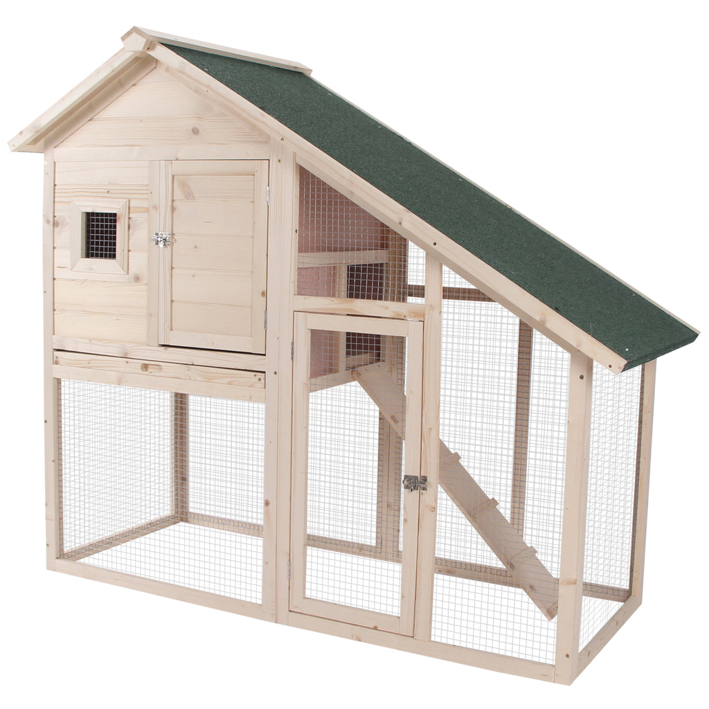 2-Tier Wooden Rabbit Hutch for Small Animals – Natural Wood Color / 1285x650x180 mm