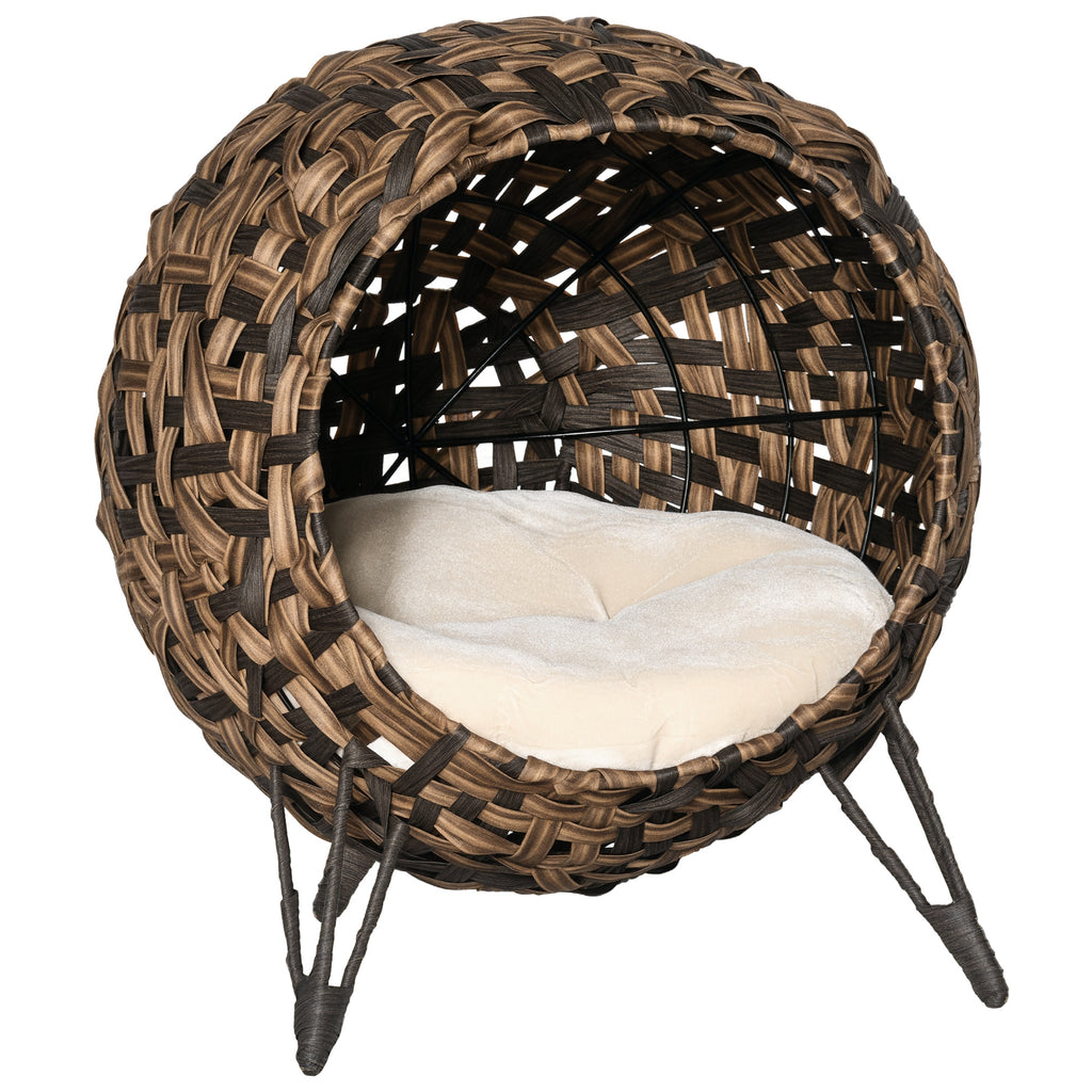 Weaved Cat Bed with Cushion for Comfort and Play – Brown / 540x460x590 mm