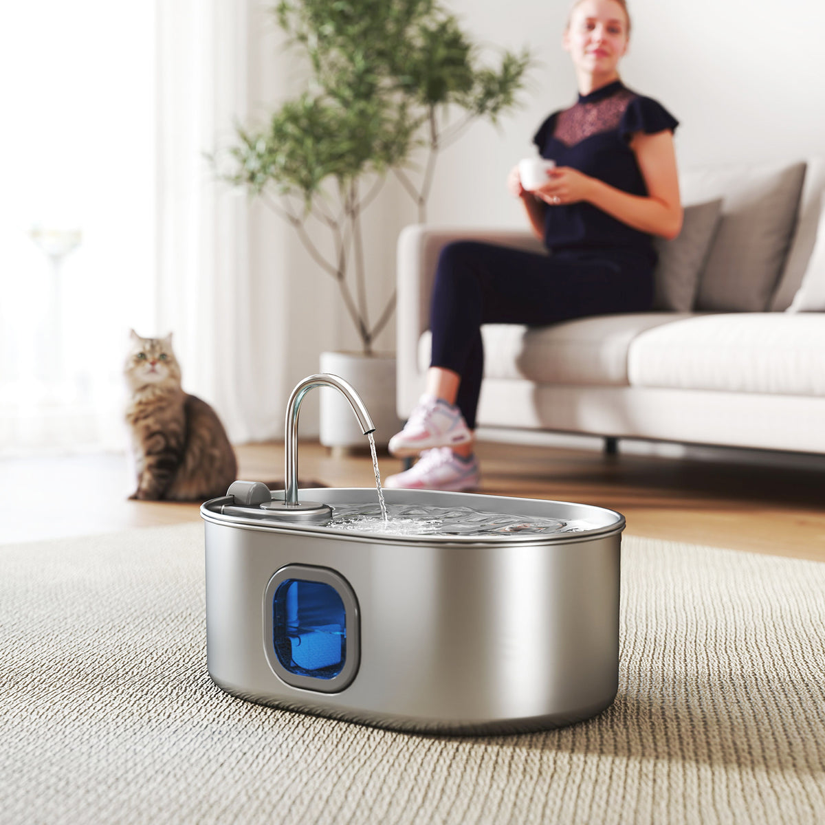 Stainless Steel Cat Water Fountain with Large Capacity