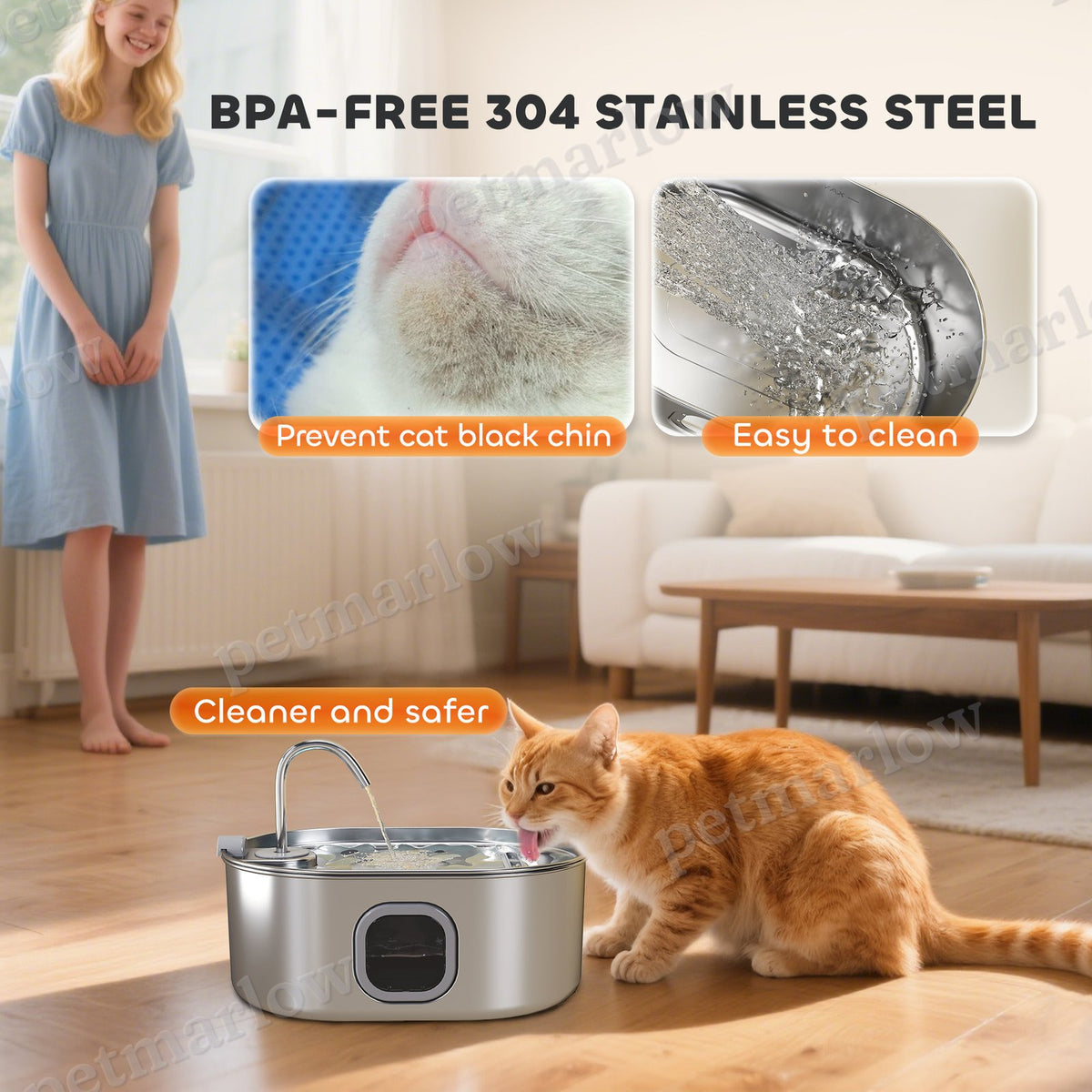 Stainless Steel Cat Water Fountain with Large Capacity – view 5