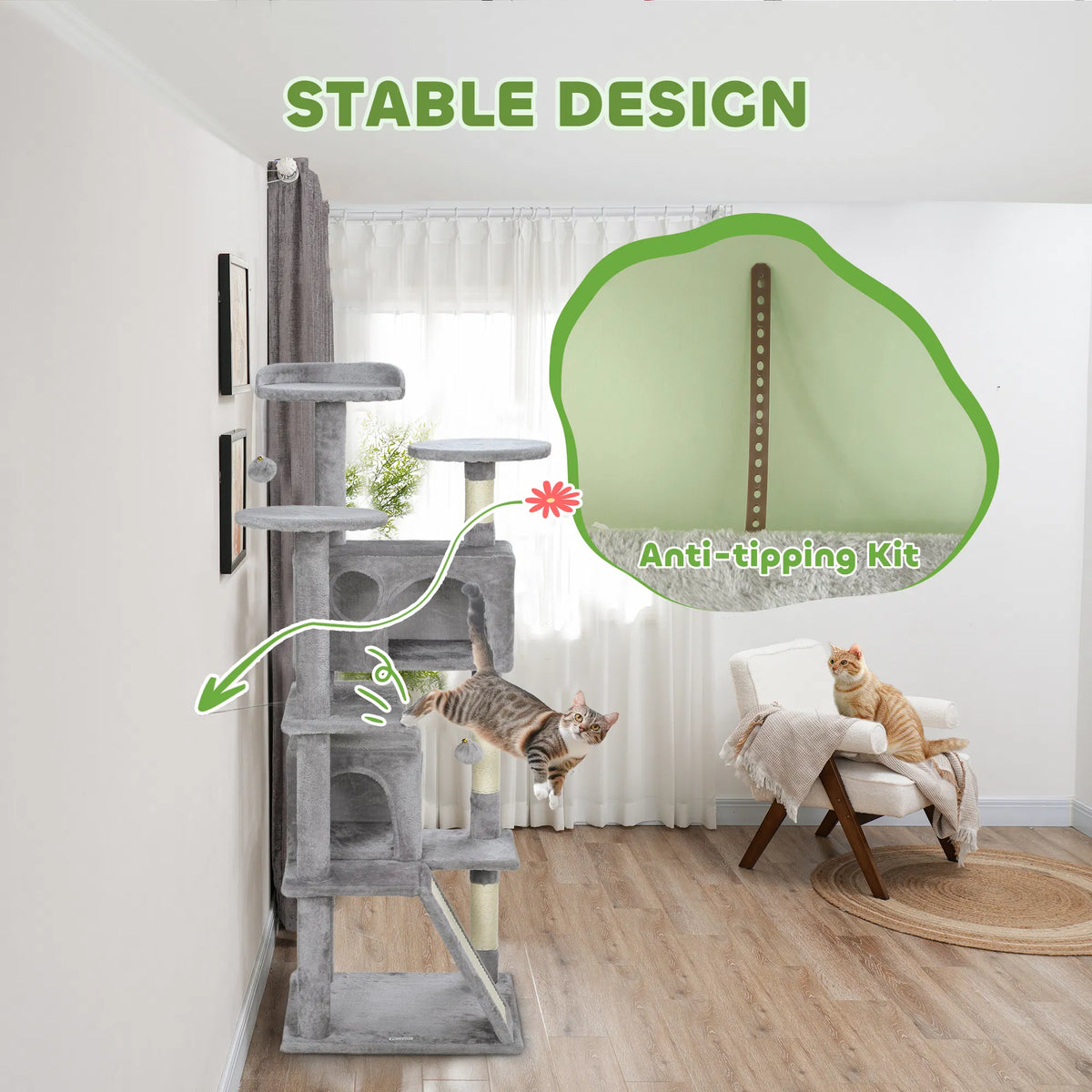 54" Multi-Level Cat Tree with Scratching Posts and Condos – view 7