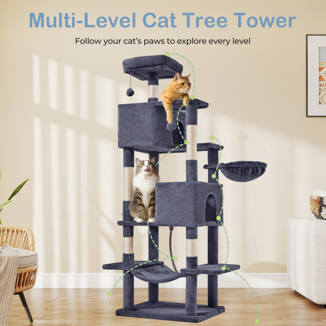 66 Inch Cat Tree Tower with Hammock and Condos – view 7