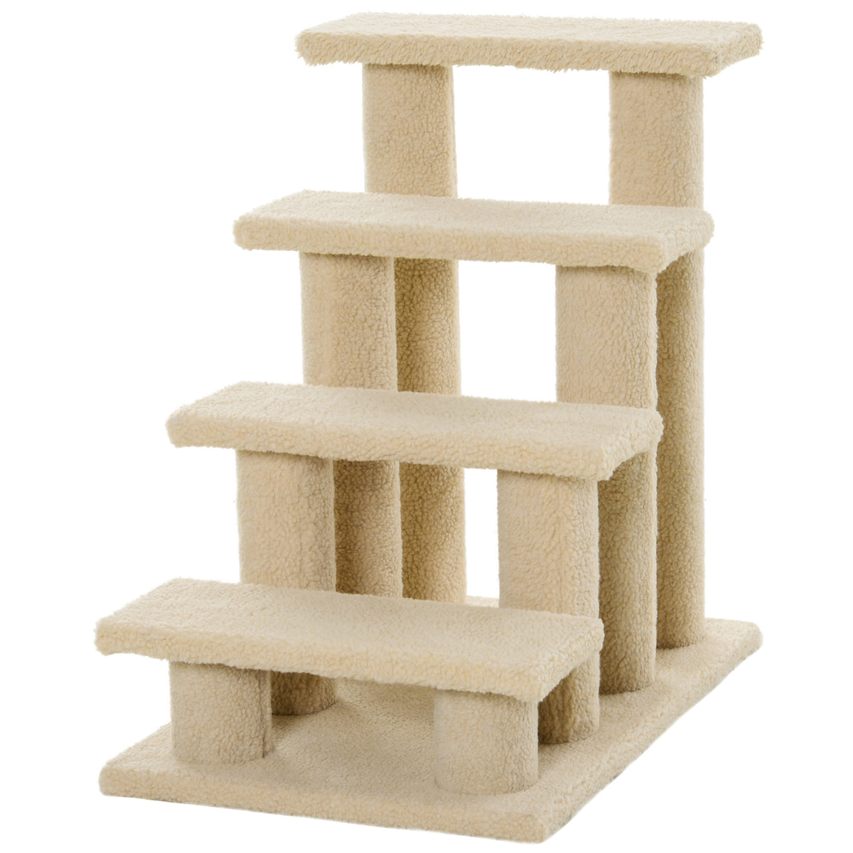 25" 4-Step Multi-Level Carpeted Cat Scratching Post – Cream White / 630x150x420 mm
