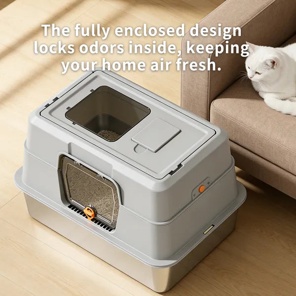 Fully Enclosed Stainless Steel Cat Litter Box for Large Cats – view 8
