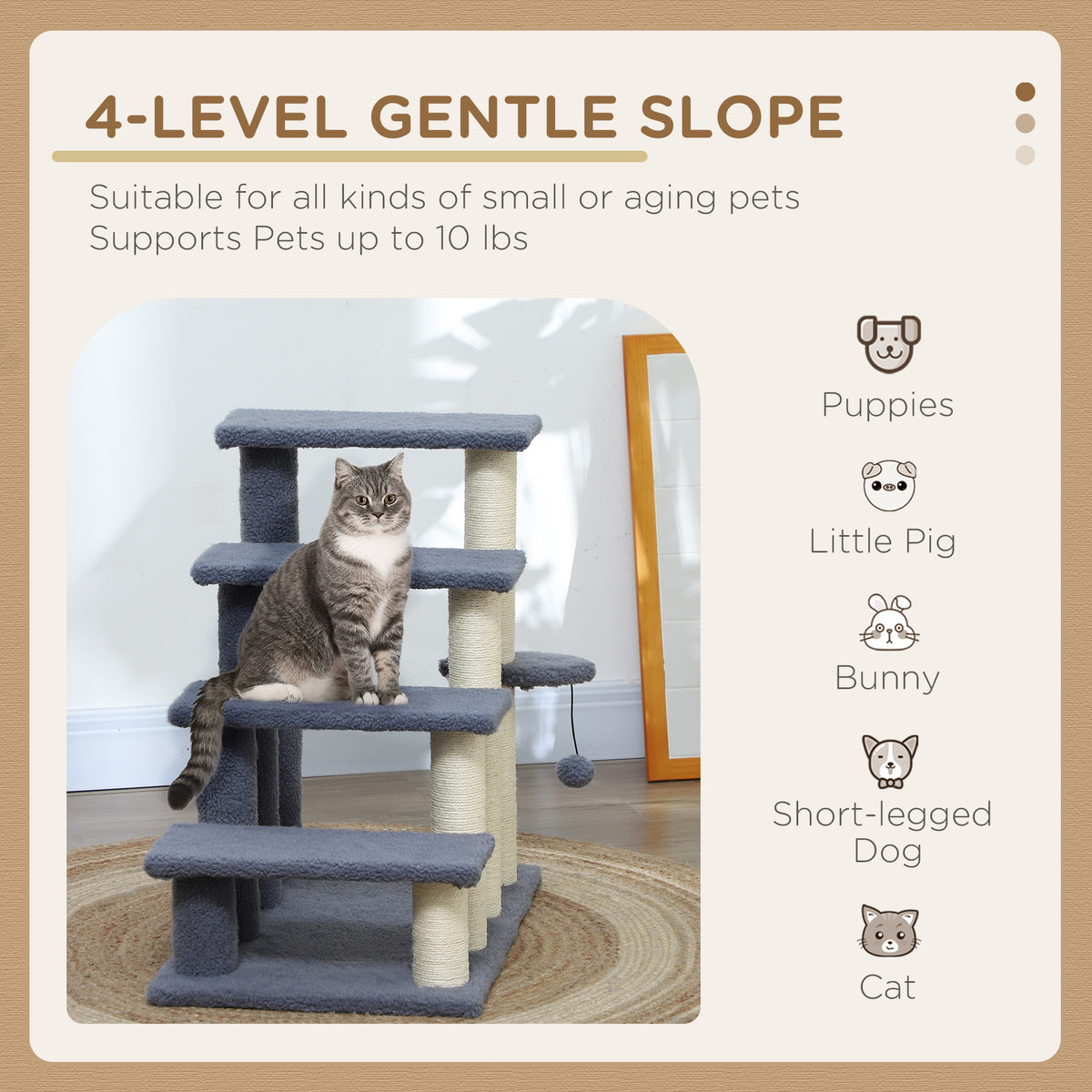 Cat Steps with Scratching Posts for High Bed and Sofa – view 9