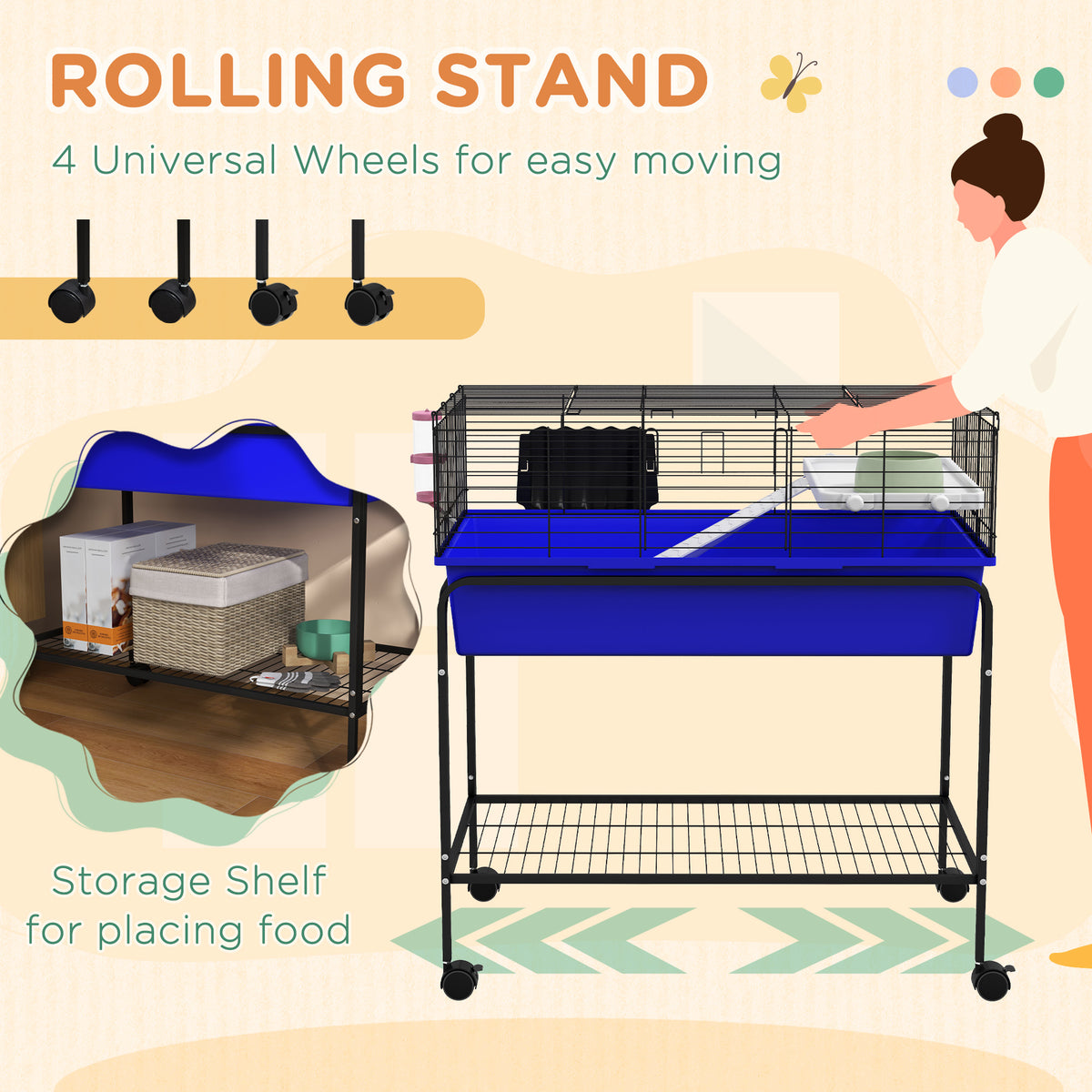 Two-Story Small Animal Cage with Removable Stand and Wheels – view 7