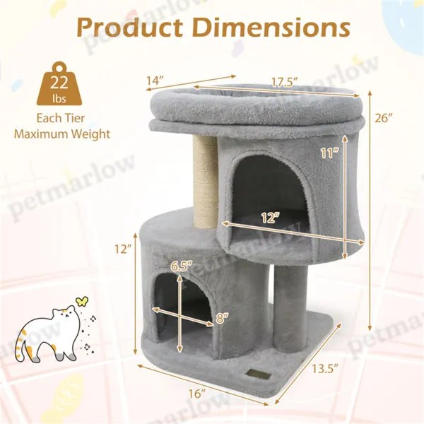 26" Compact Cat Tree With 2 Condos – view 5