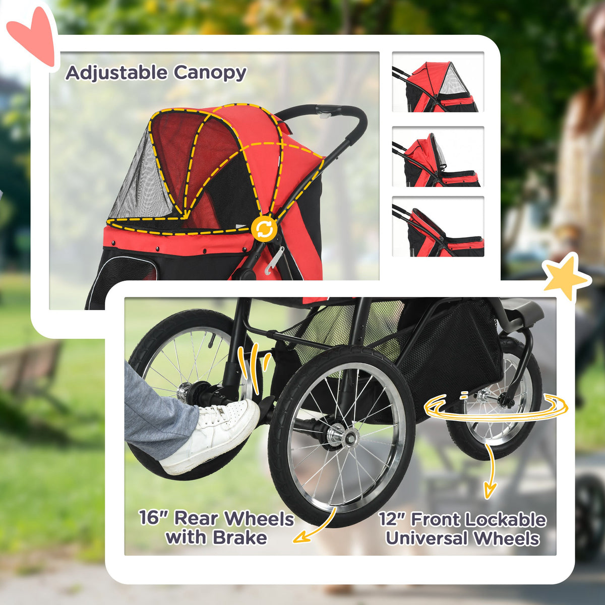 Pet Stroller for Small and Medium Dogs with Adjustable Canopy