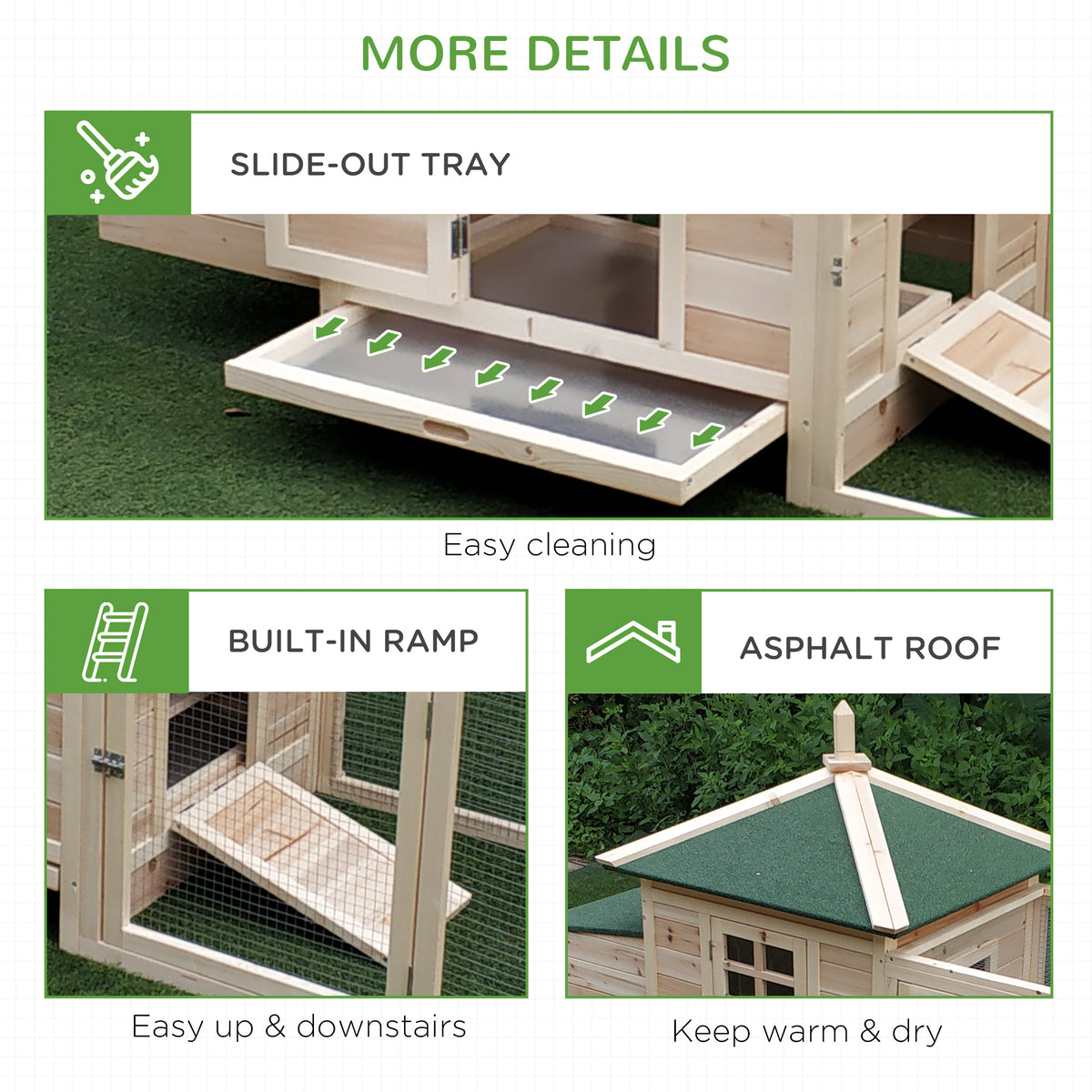 Wooden Chicken Coop with Nesting Box and Removable Tray – view 9