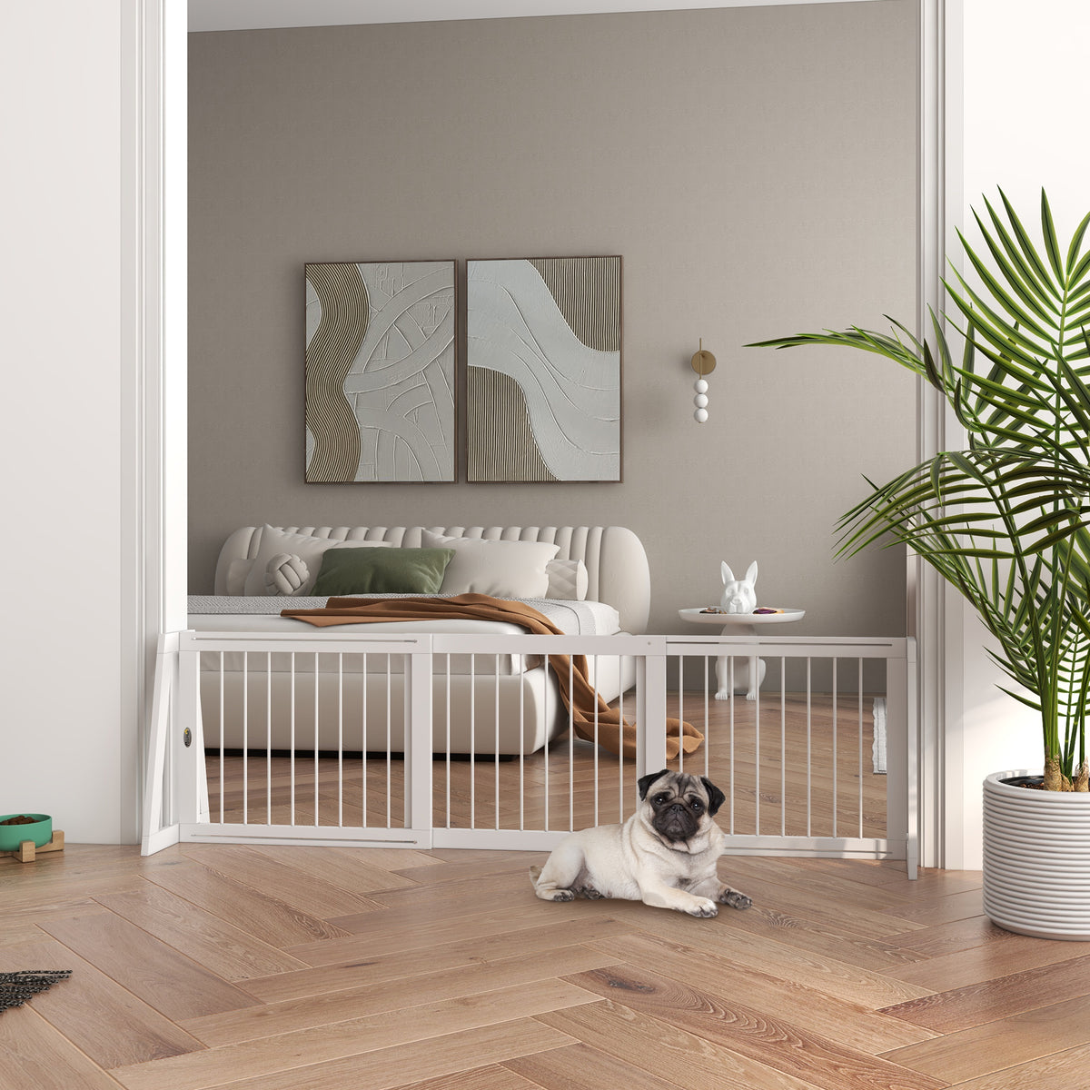 Freestanding Wooden Pet Gate with Support Feet – White / 755x625x125 mm