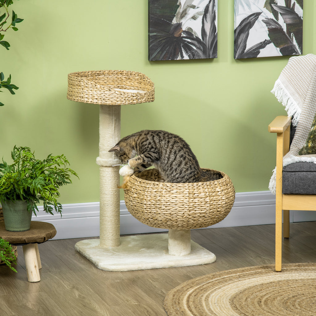 Elevated Cat Bed with Scratching Post for Play and Naps