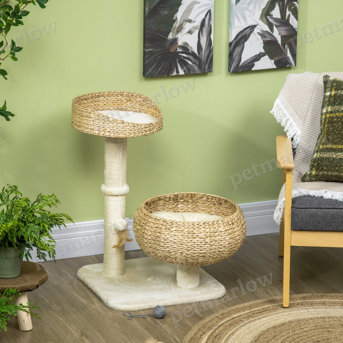 Elevated Cat Bed with Scratching Post for Play and Naps – view 3