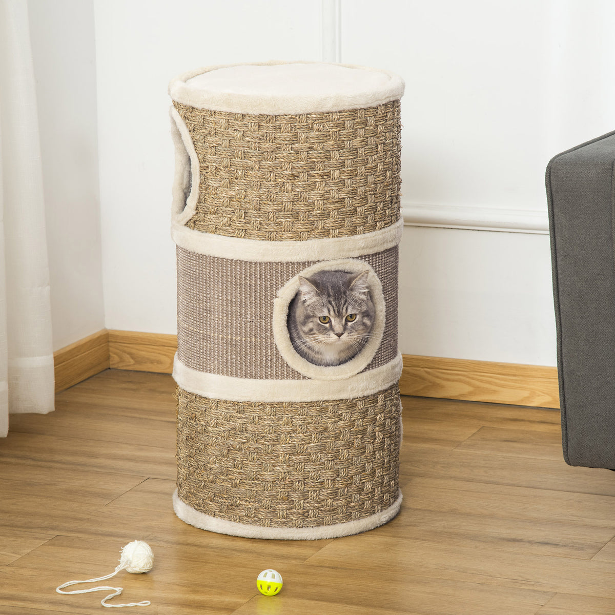 Cat Condo with Scratching Pad and Three Den Areas