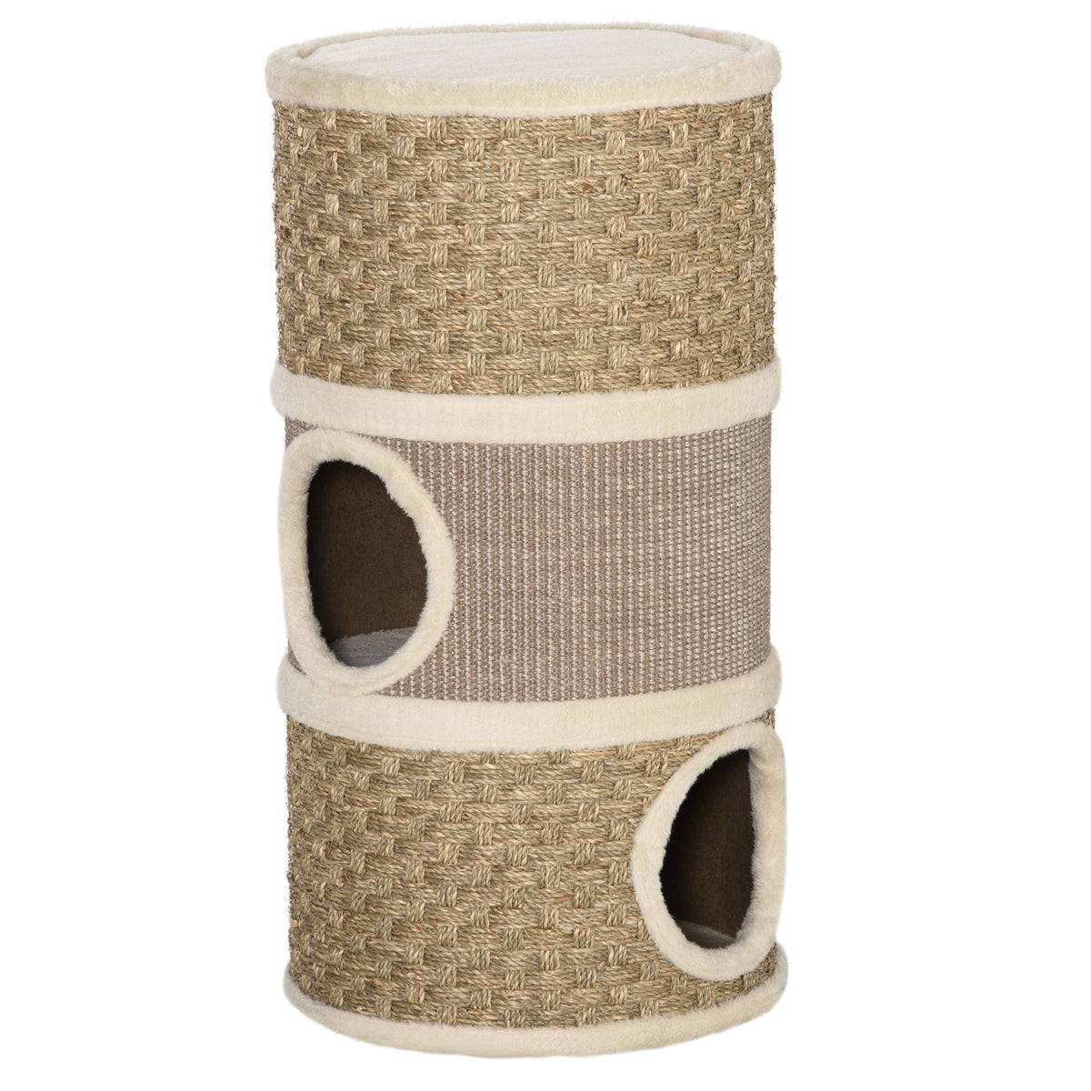 Cat Condo with Scratching Pad and Three Den Areas – Khaki / 400x400x720 mm