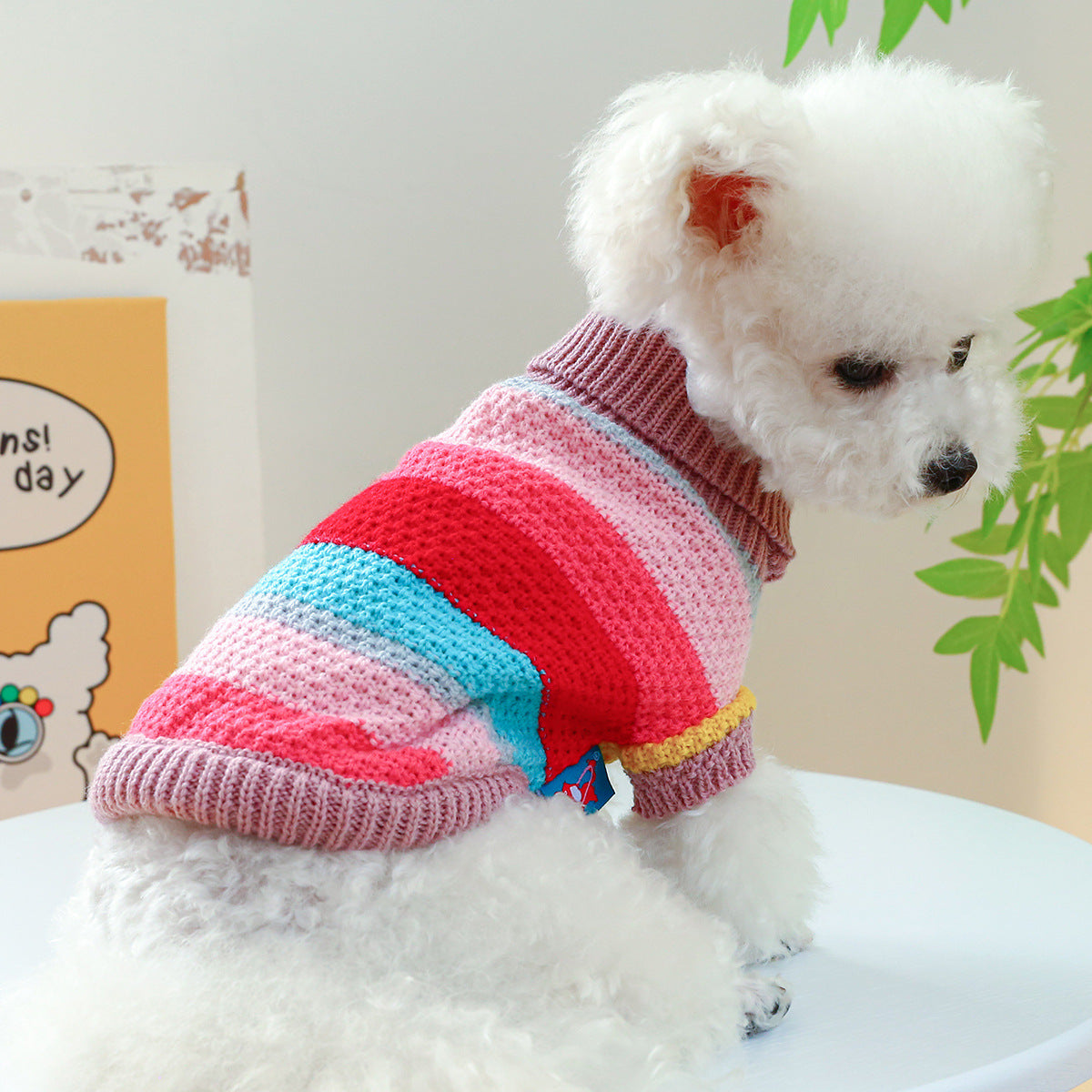 Rainbow Colorful Stripes Pet Sweater – view 7