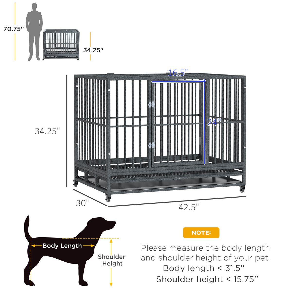 Heavy Duty Dog Crate Metal Cage with Wheels – view 7
