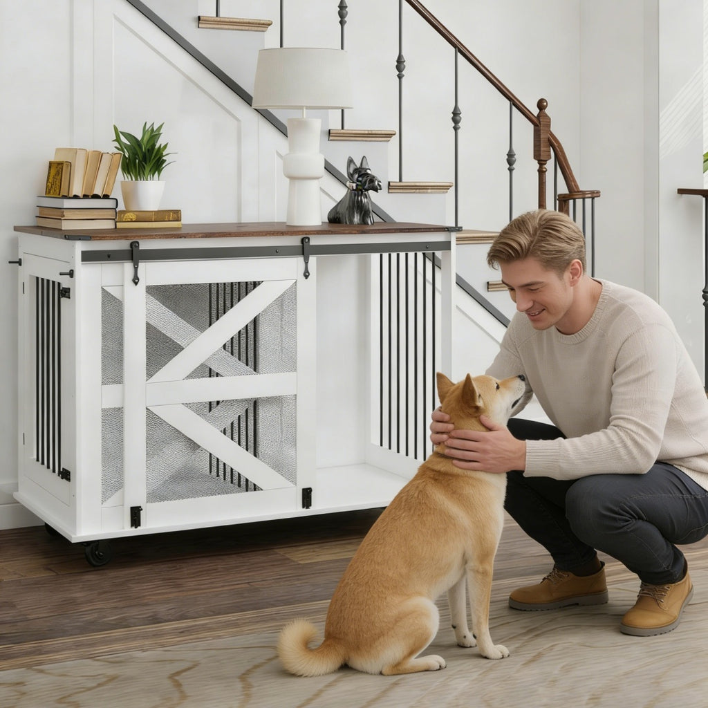 Mobile Dog Crate with Flip-Top Feeding Door – view 10
