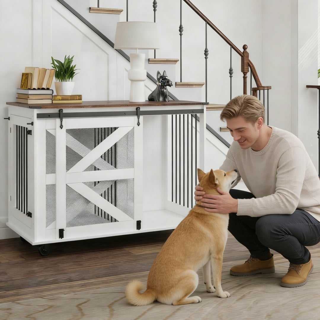Mobile Dog Crate with Flip-Top Feeding Door – view 10