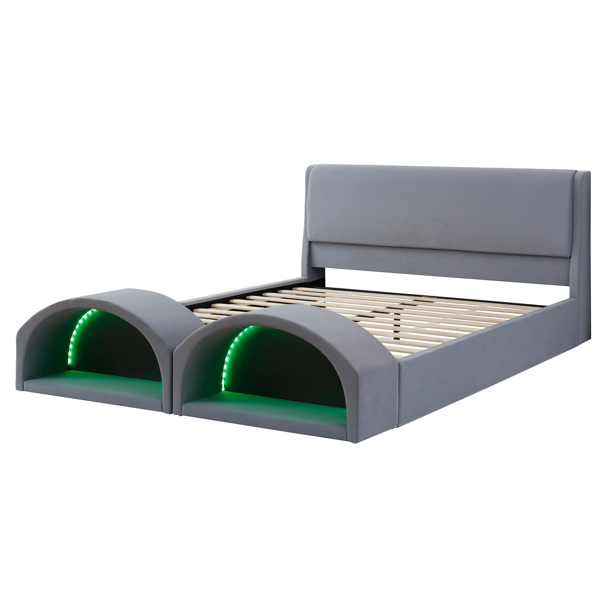 Queen Size Upholstered Platform Bed Frame with Cat Caves – view 11