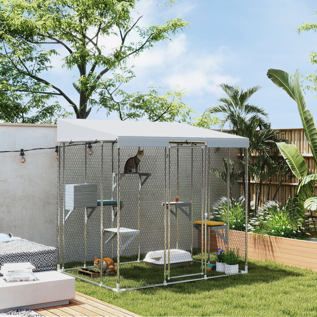Galvanized Steel Large Catio with Canopy and Platforms – view 7
